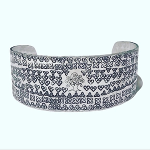 Handmade silver stamped Celtic knot & Tree of Life adjustable wide cuff bracelet